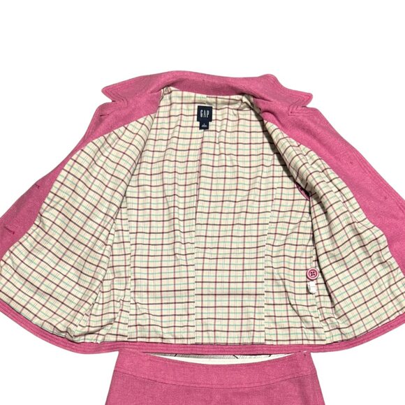 Gap Women’s Wool Blend Blazer + Matching Skirt Set Pink Tartan L / 6 - Picture 14 of 17